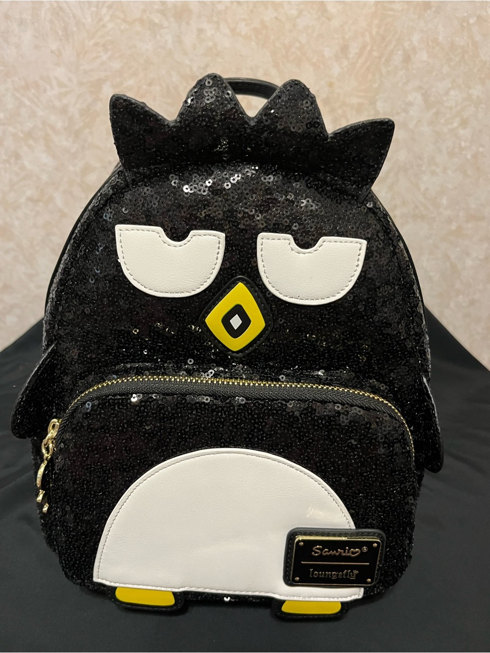 Sanrio Black Sequin Badtz-Maru Backpack with White & Yellow Accents